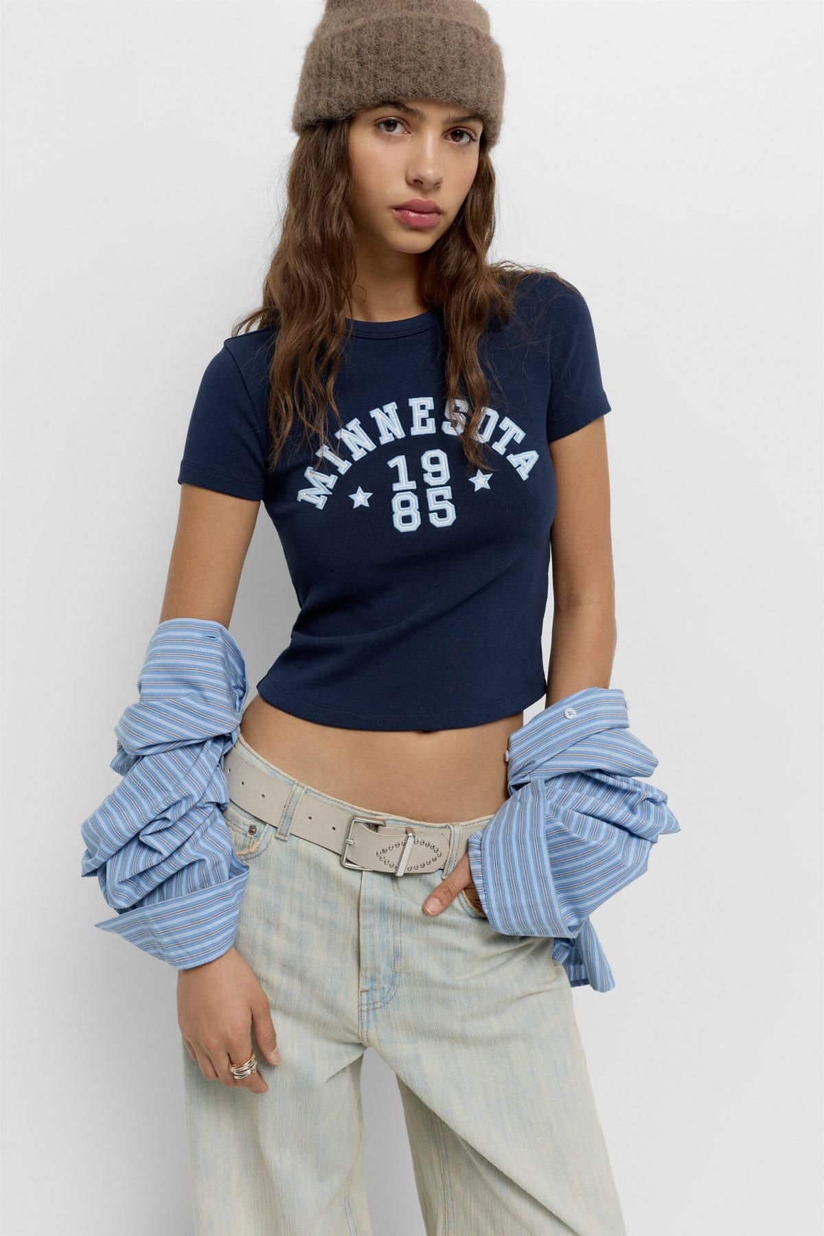 풀앤베어 코튼 자수 레터링 그래픽 네이비 반팔 티셔츠 7152/397 NAVY - 상세 이미지 5