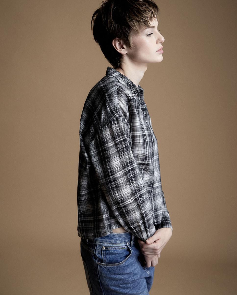 스페라 글리터 체크 긴팔 셔츠 58420207860 NEGRO - 상세 이미지 3