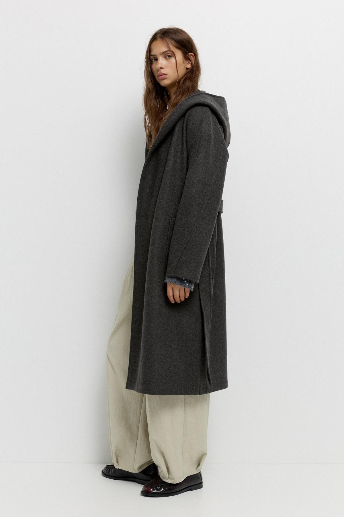 풀앤베어 프리미엄 소프트 롱 후드 벨트 코트 7800/357 ANTHRACITE GREY - 상세 이미지 5