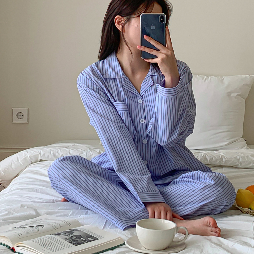 도르모 여성 실크핏 긴팔 파자마 세트 간절기 루즈핏 홈웨어 이미지 7