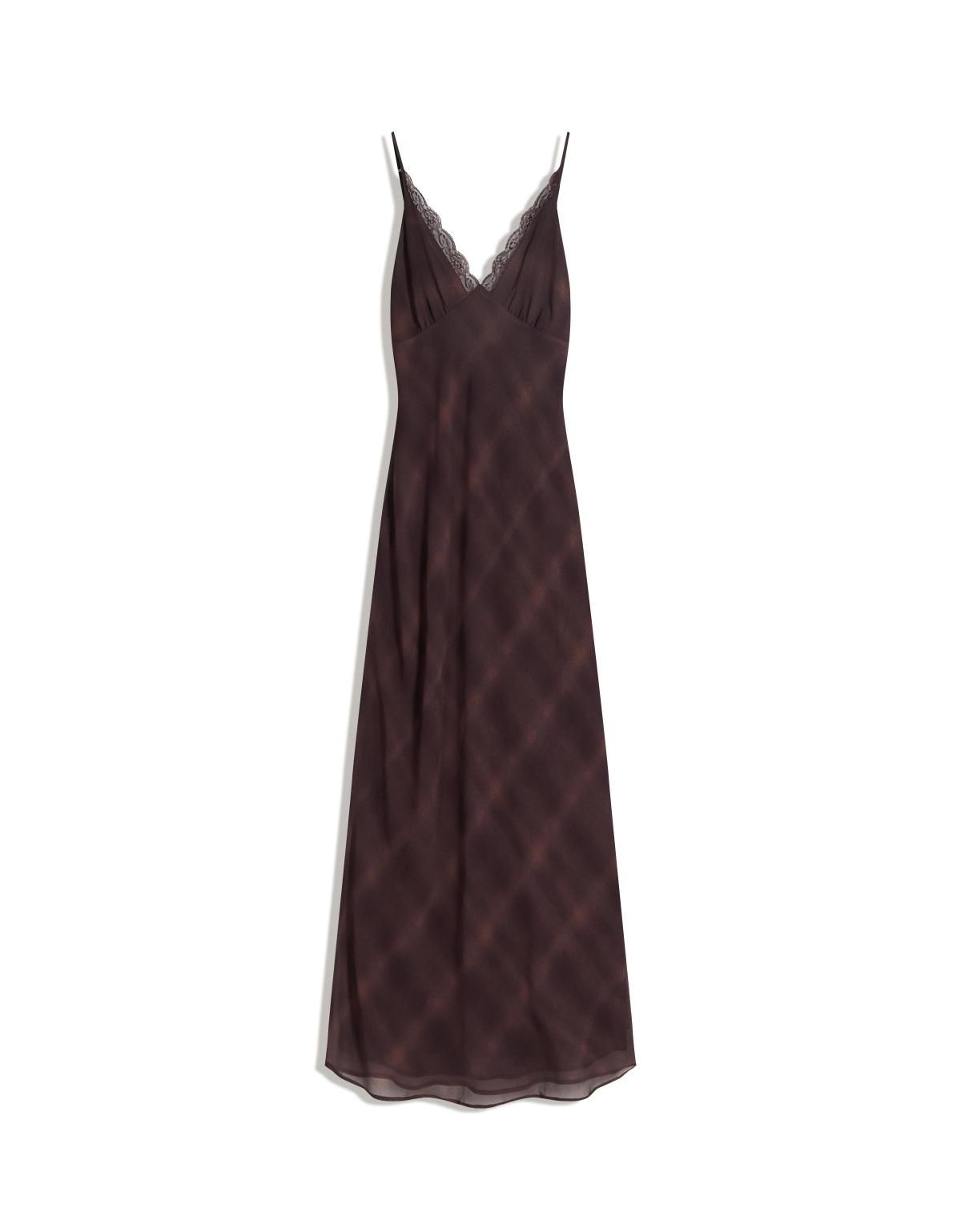 버쉬카 레이스 쉬폰 브라운 체크 미디 원피스 5873/692 BROWN - 상품 이미지