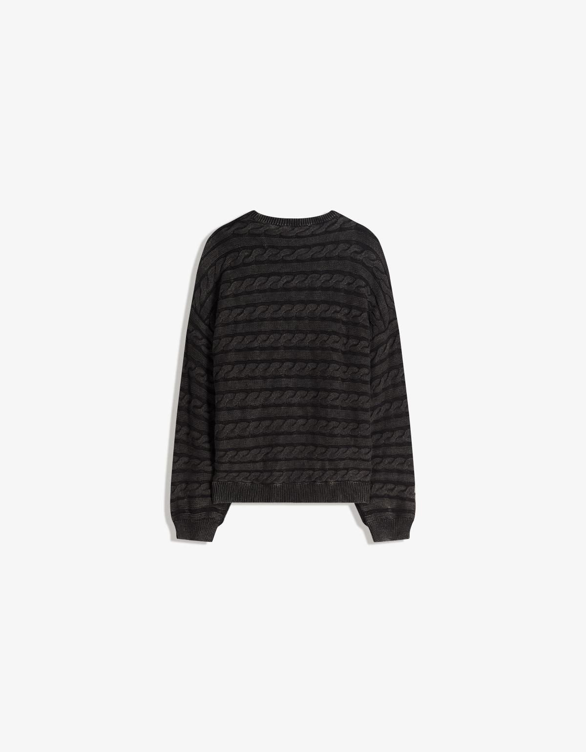 버쉬카 자수 라운드넥 케이블 니트 스웨터 7111/623 DARK GREY - 상세 이미지 3