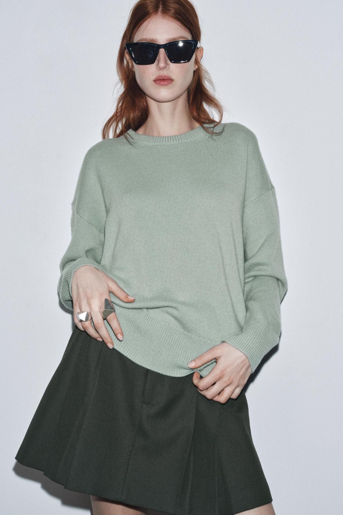 자라 프리미엄 캐시미어 오버사이즈 라운드넥 니트 2893/165 SEA GREEN - 상세 이미지 2