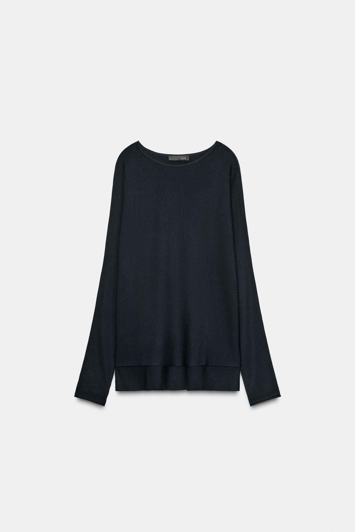 자라 라운드넥 롱 케이프 니트 스웨터 3920/767 NAVY BLUE - 상품 이미지