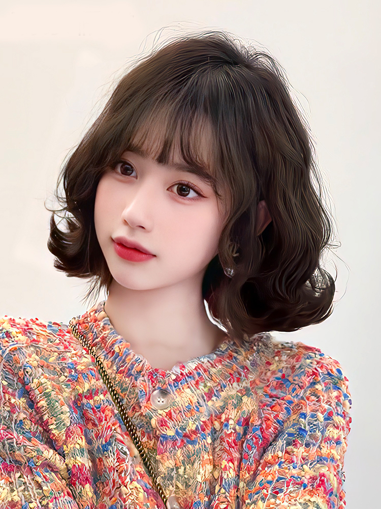 여성 숏 짧은 곱슬 펌 인모혼합 웨이브 가발 항암가발 35cm 내추럴 컬러 - 상세 이미지 2