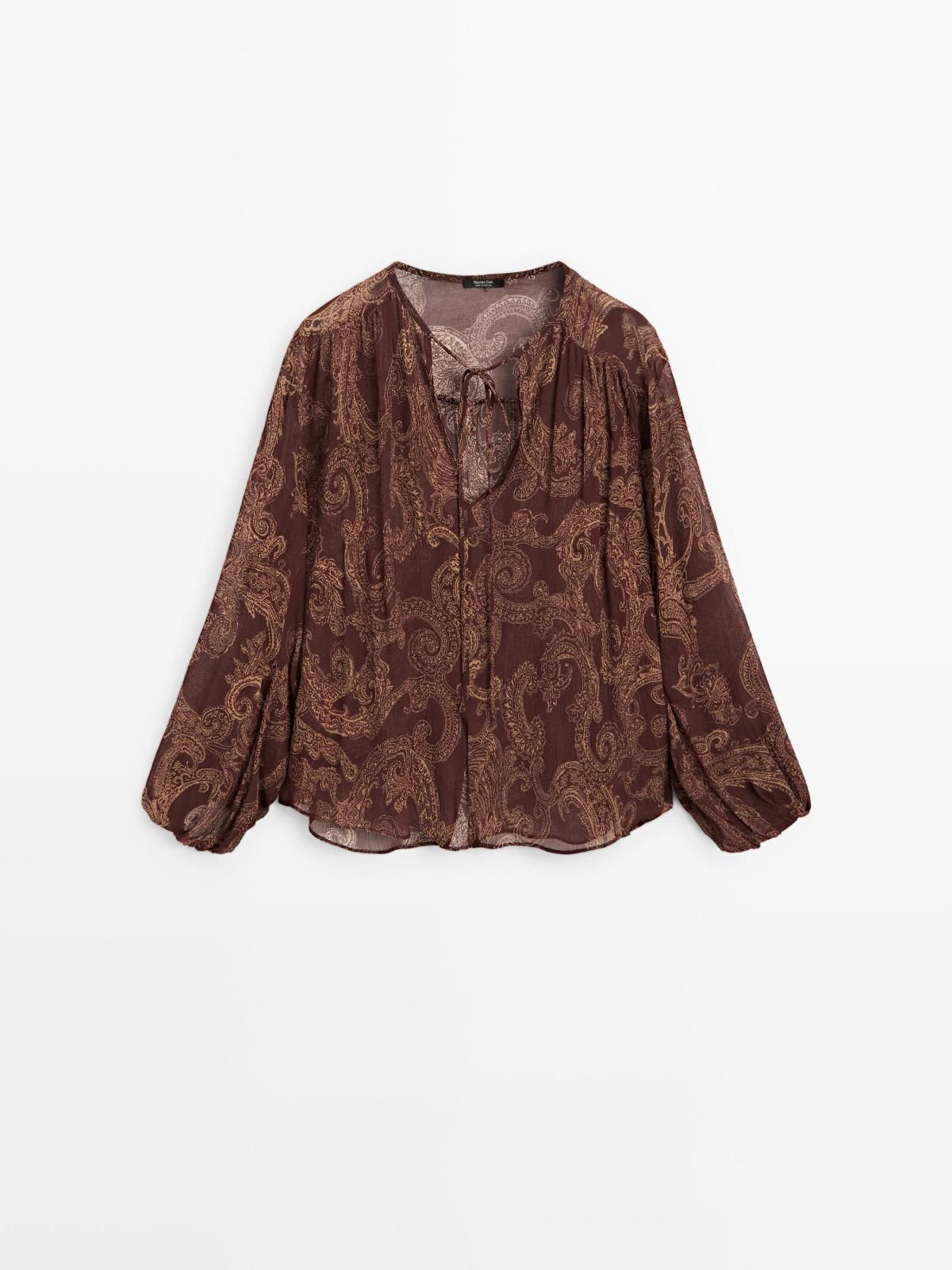 마시모두띠 페이즐리 프린트 시스루 브라운 블라우스 5225/805 BURGUNDY - 상품 이미지