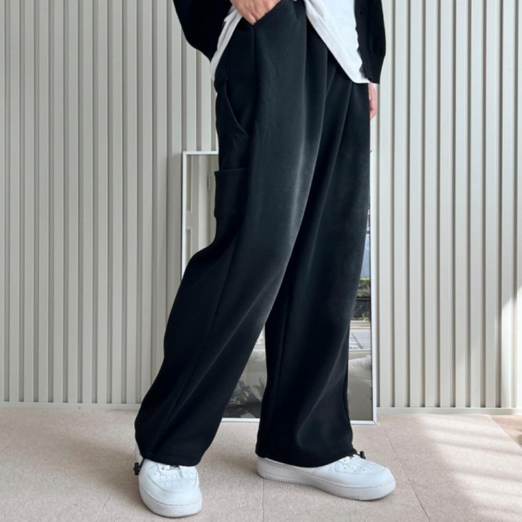 와이드팬츠 밴딩 남성 넓은 편한 캐주얼 워싱 스트링 - 상품 이미지