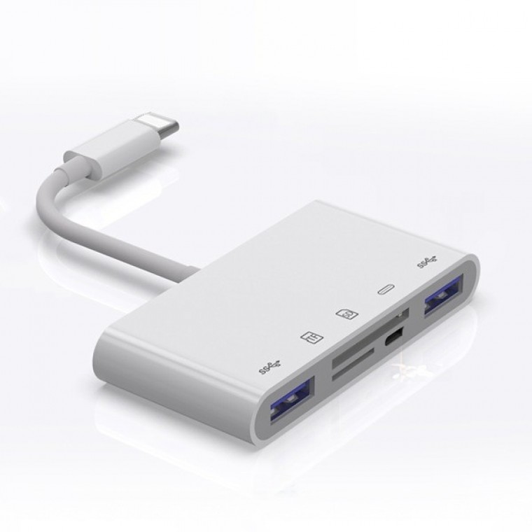 리더기 8핀호환 5in1 OTG 리더기 USB메모리 SD Type-C Micro SD 블랙박스카드리더기 OTG젠더 - 상품 이미지