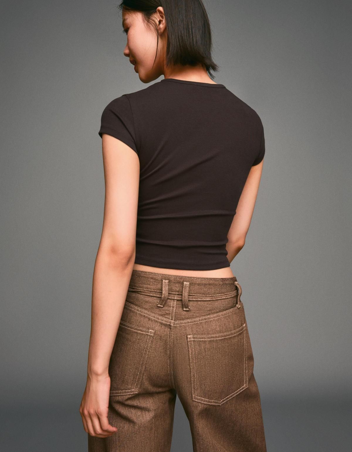 버쉬카 레터링 프린트 베이직 반팔 티셔츠 7834/777 BROWN - 상세 이미지 2