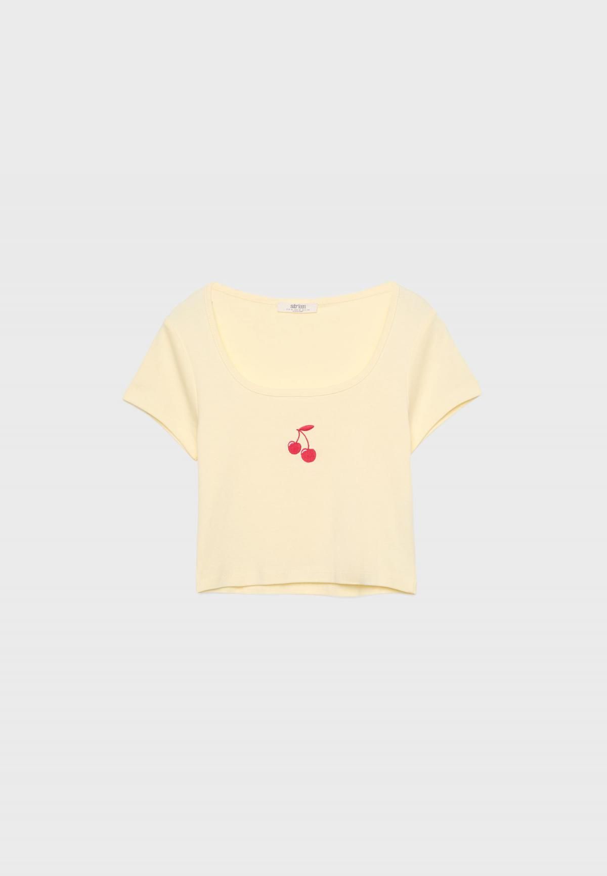 스트라디바리우스 프린트 크롭 라운드넥 반팔 티셔츠 8071/600 PASTEL YELLOW - 상품 이미지