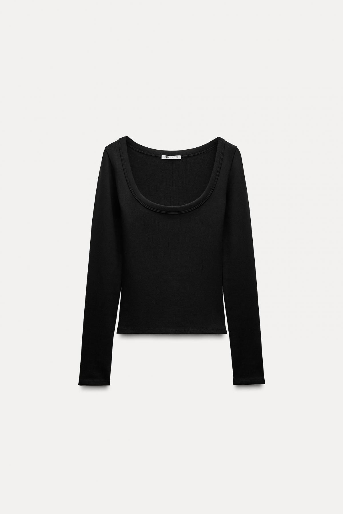 자라 슬림핏 라운드넥 립 긴팔 티셔츠 4424/811 BLACK - 메인 이미지