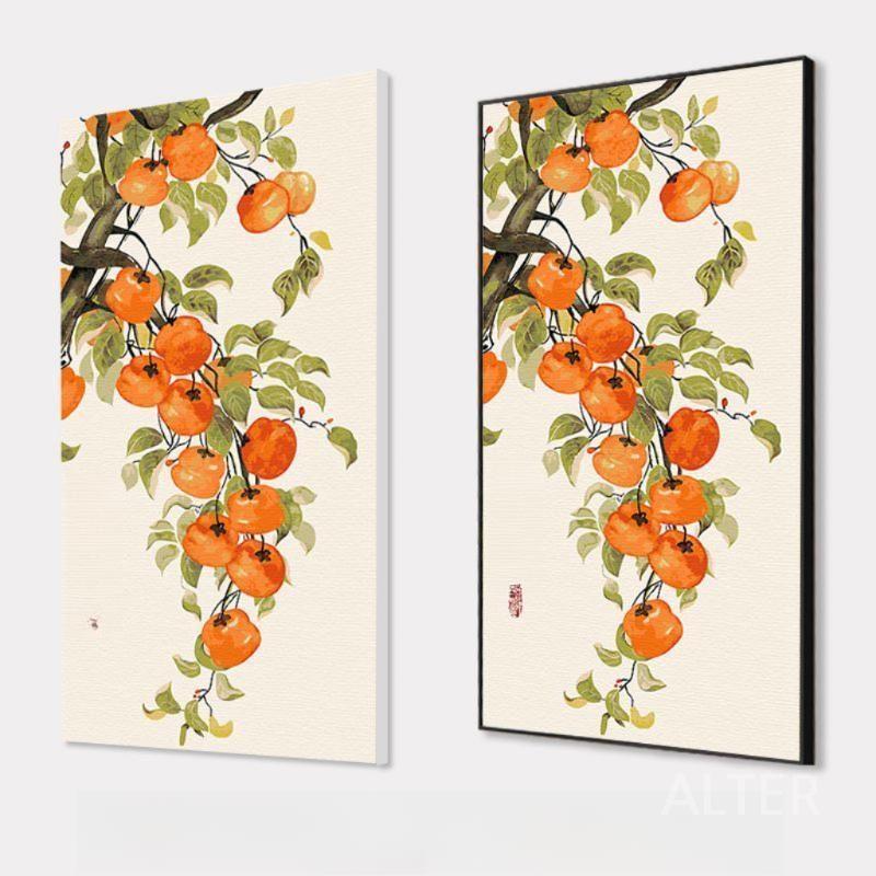 가을 풍경 감나무 그림 동양화 캔버스 대형 액자 인테리어 A 60x120cm 원목 내부 프레임 - 상세 이미지 2