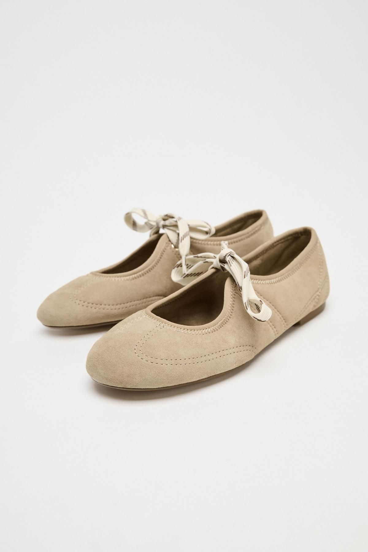 자라 스웨이드 리본 스트랩 발레리나 플랫 2539/510 SAND BROWN - 상세 이미지 4