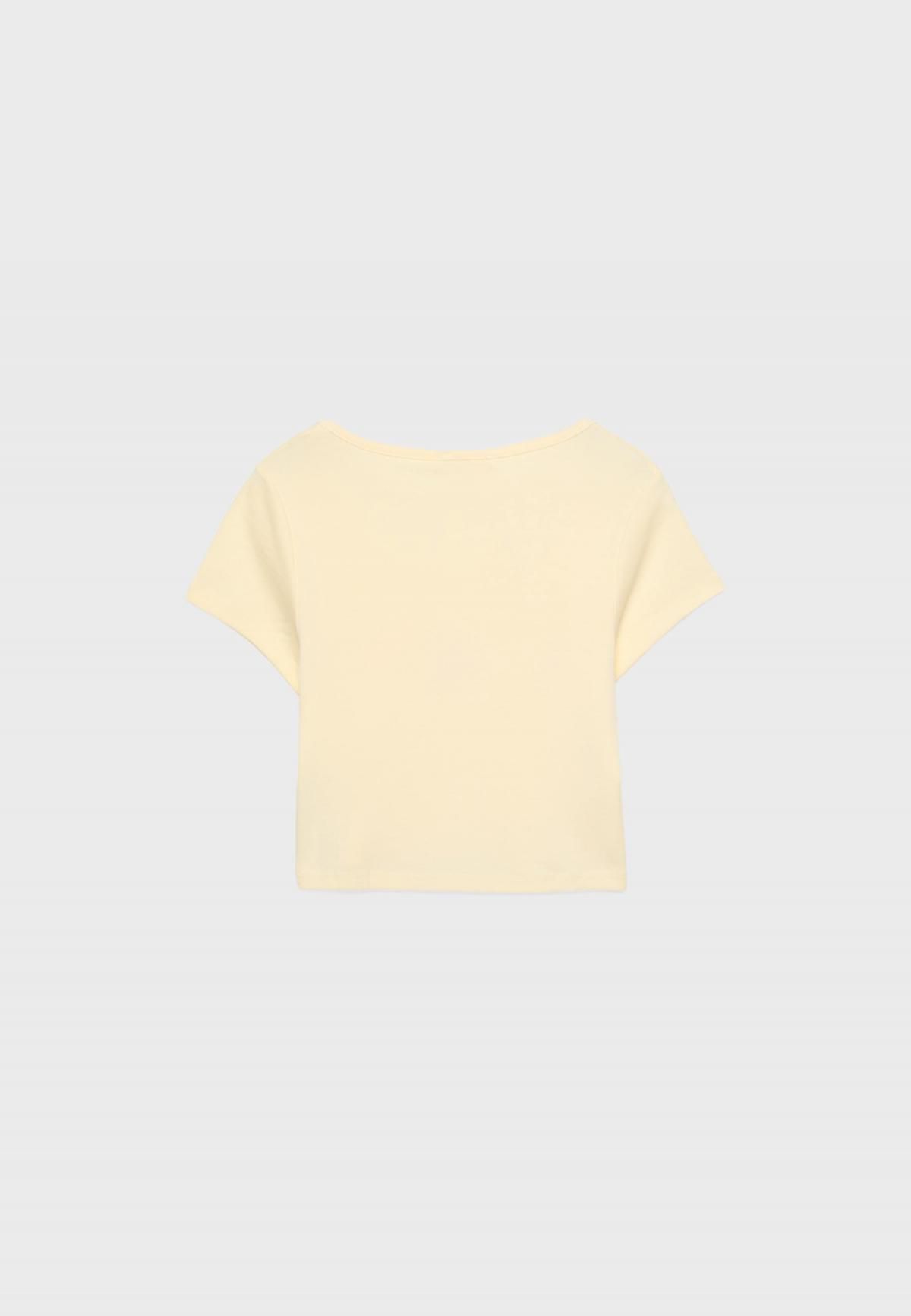 스트라디바리우스 프린트 크롭 라운드넥 반팔 티셔츠 8071/600 PASTEL YELLOW - 상세 이미지 2