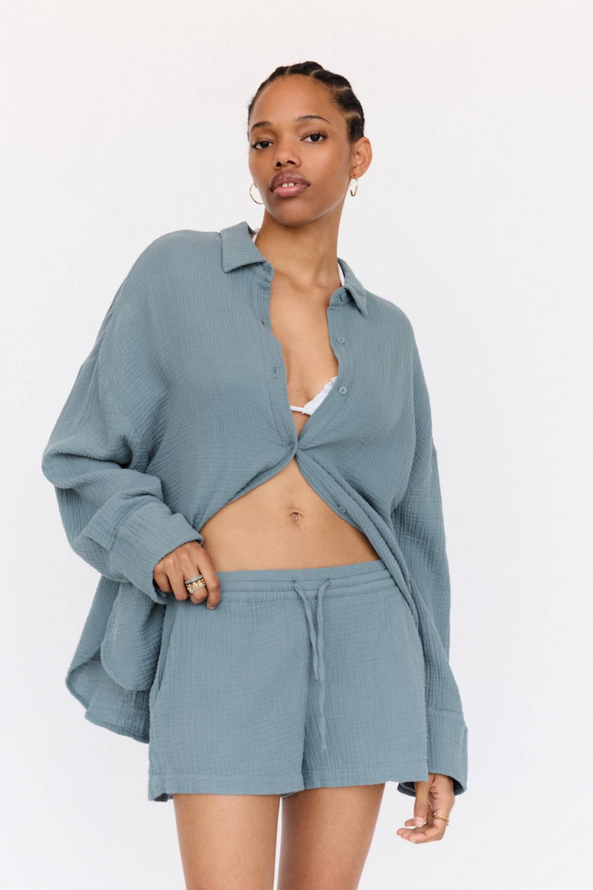 풀앤베어 텍스처 오버사이즈 밴딩 쇼츠 7696/350 BLUE - 상세 이미지 3