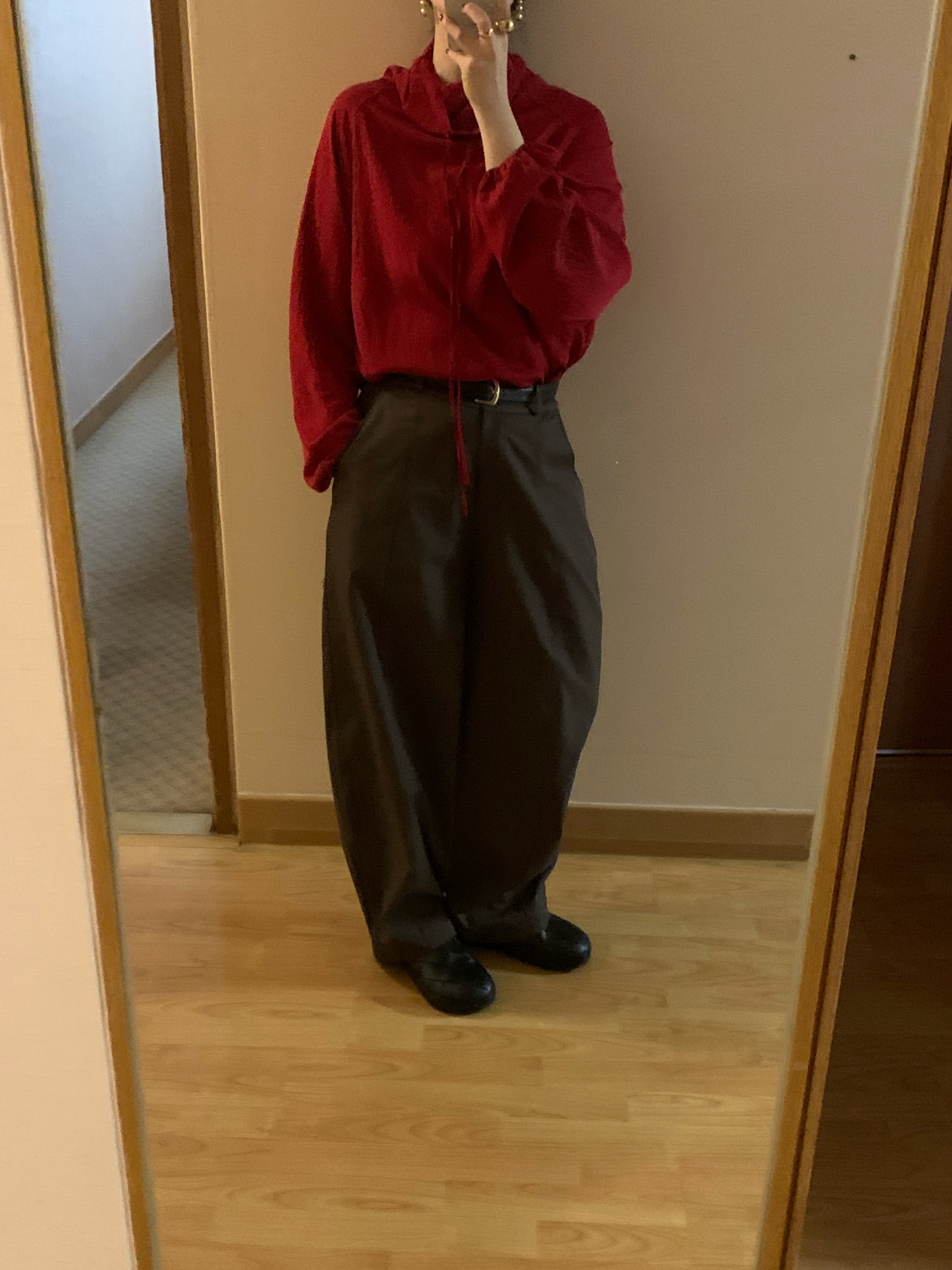 [마지막수량/당일발송] 바스켓 에크루팬츠 커브팬츠 절개 아방 밴딩바지 와이드 슬랙스 (2c) - 상세 이미지 3