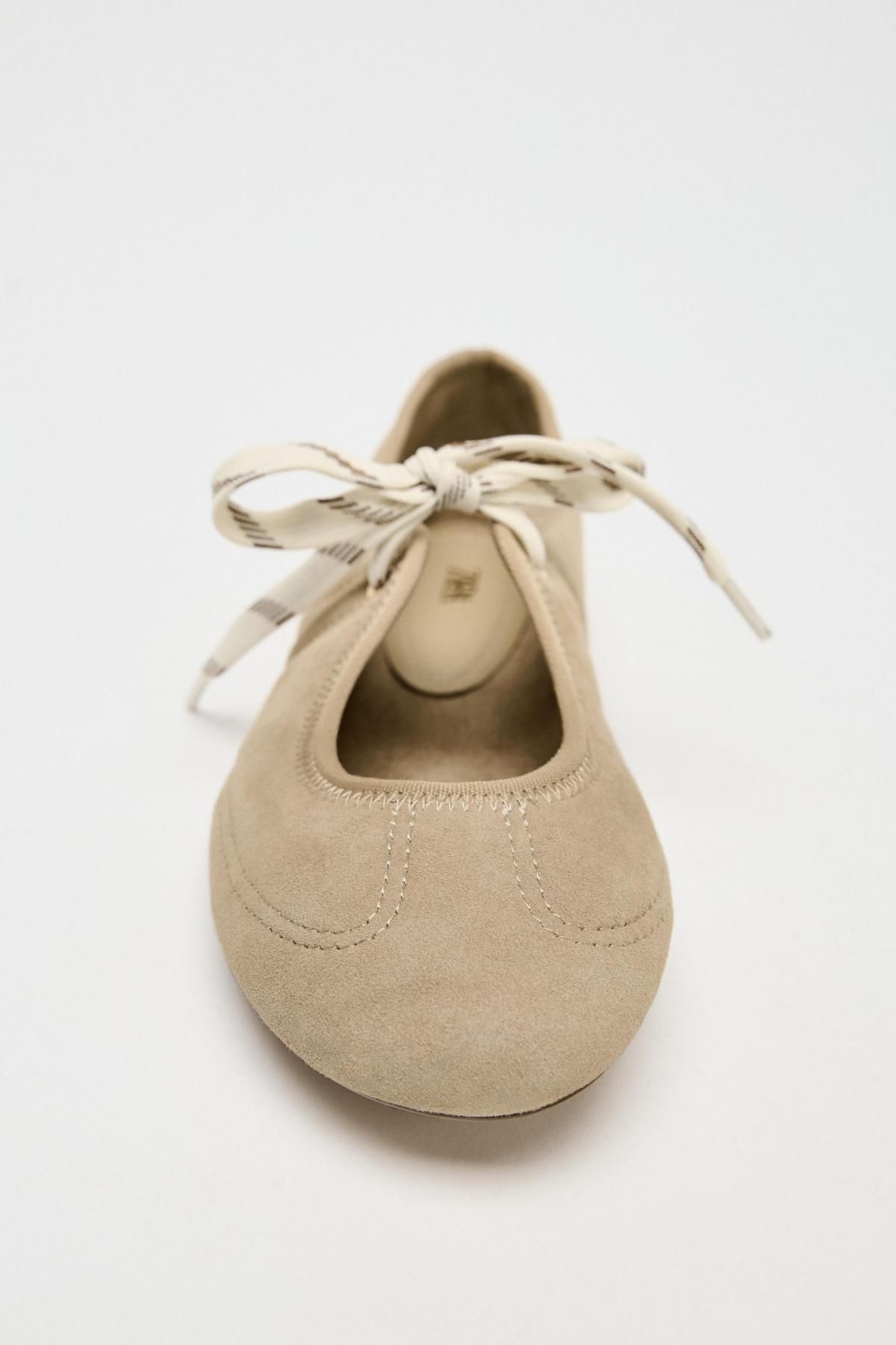 자라 스웨이드 리본 스트랩 발레리나 플랫 2539/510 SAND BROWN - 상세 이미지 5