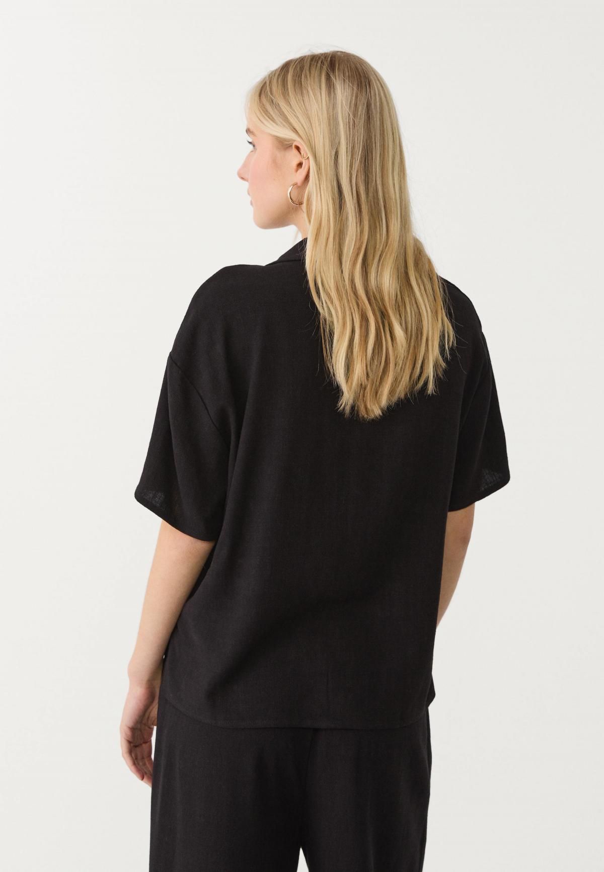 스트라디바리우스 린넨 블렌드 미니멀 반팔 셔츠 2006/741 BLACK - 상세 이미지 3