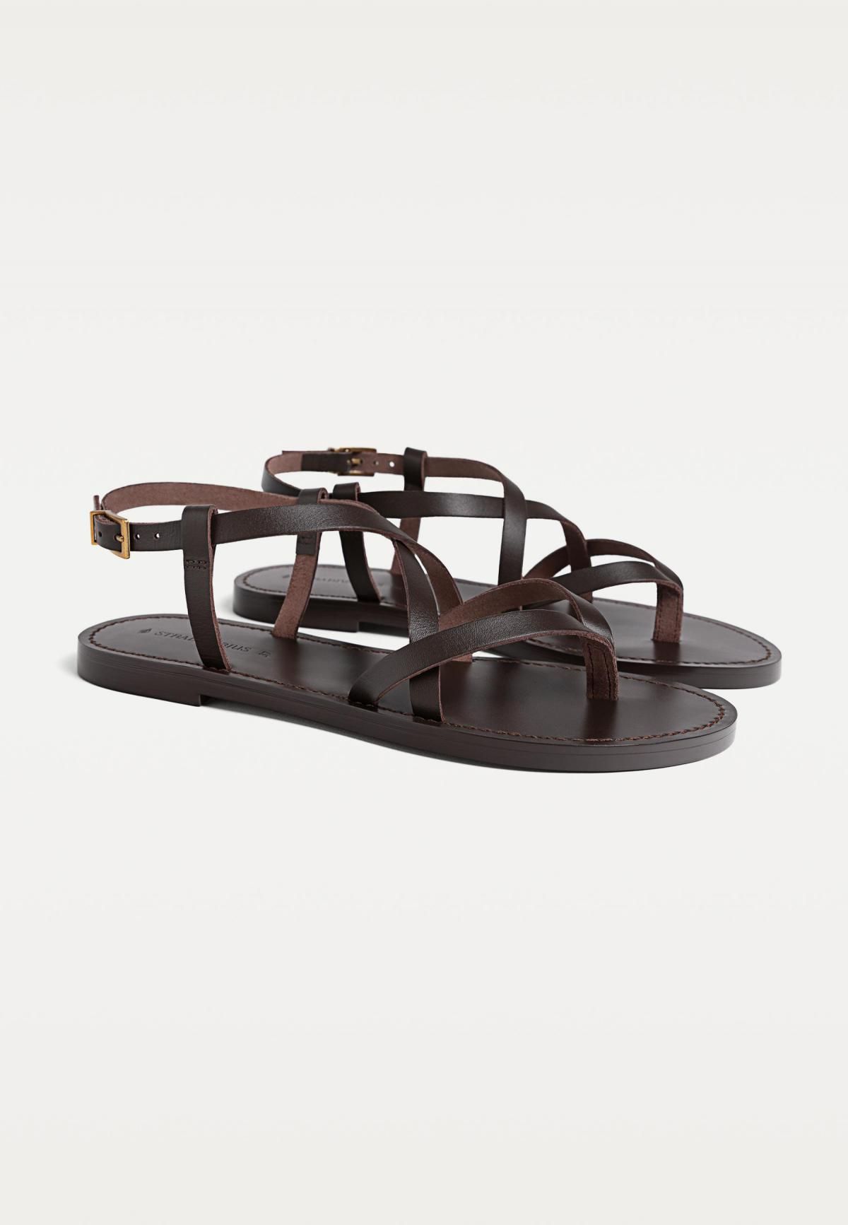스트라디바리우스 미니멀 레더 스트랩 플랫 샌들 9750/670 BROWN - 상세 이미지 3