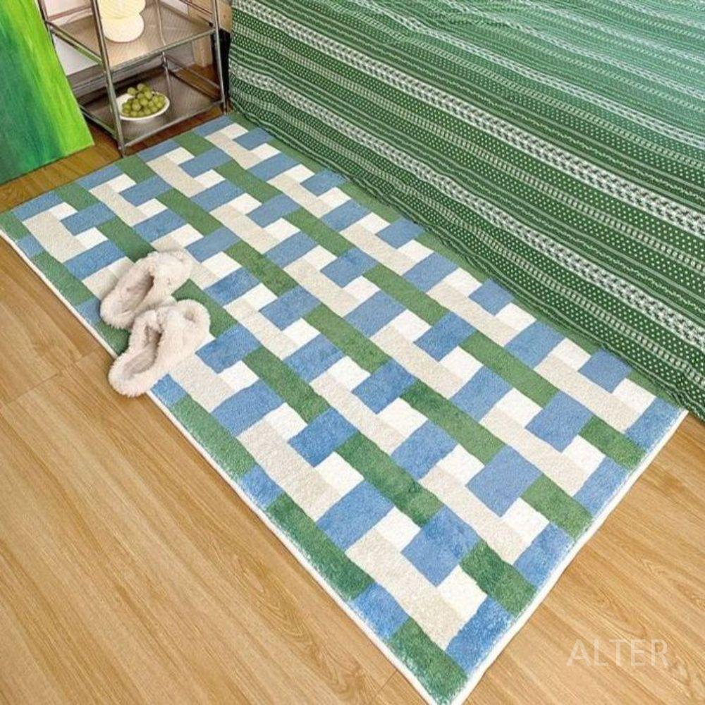 빈티지 블루 그린 긴 러그 침대 카페트 거실 침실 블루그린 50x150cm - 상품 이미지