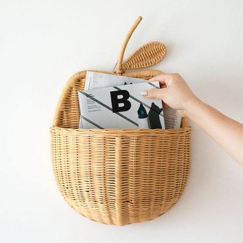 라탄 벽걸이 수납함 애플 우편물정리함 잡지꽂이 꽃바구니 정리함 수납함