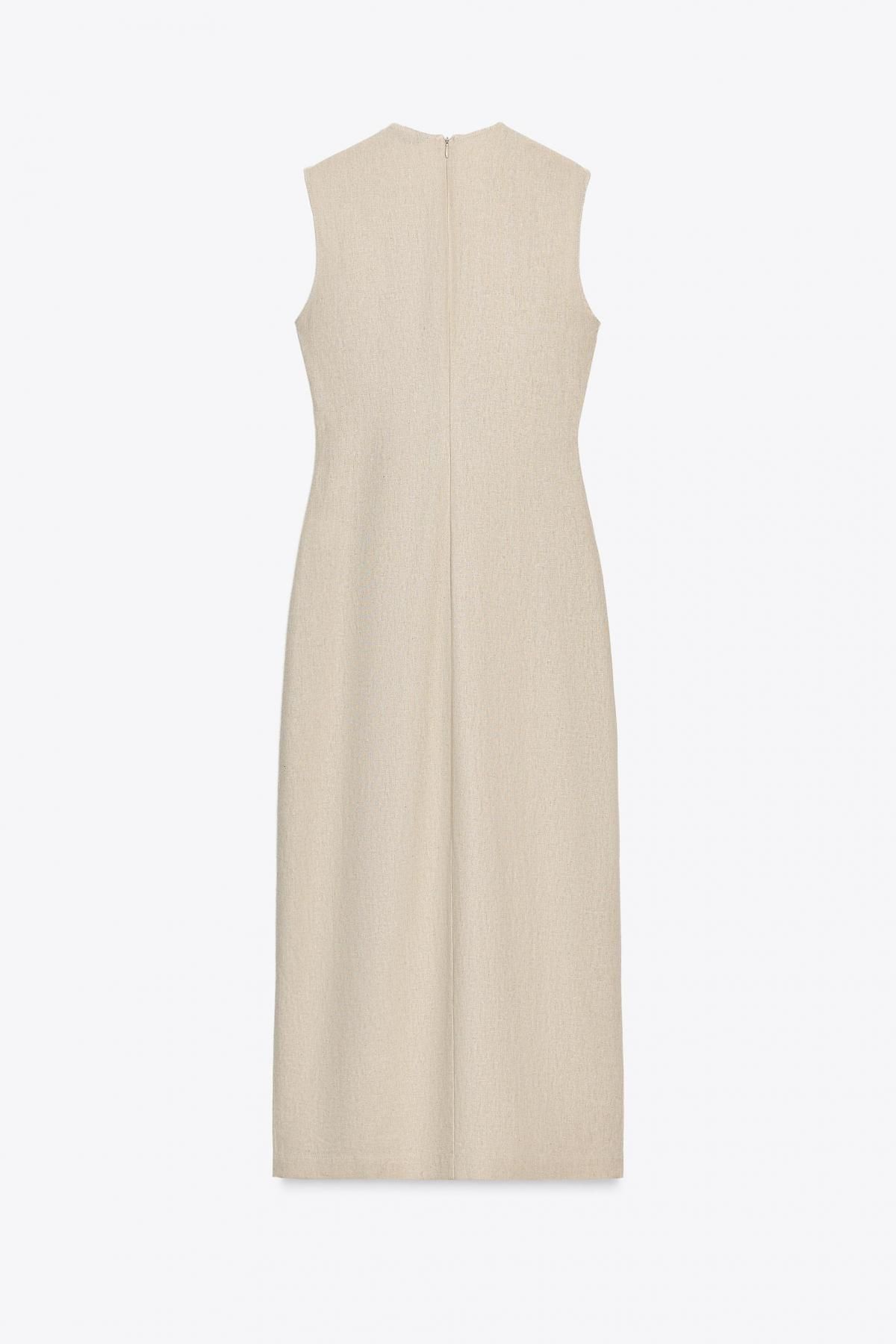 자라 린넨블렌드 벨티드 미디 원피스 3721/939 LIGHT BEIGE - 상세 이미지 5
