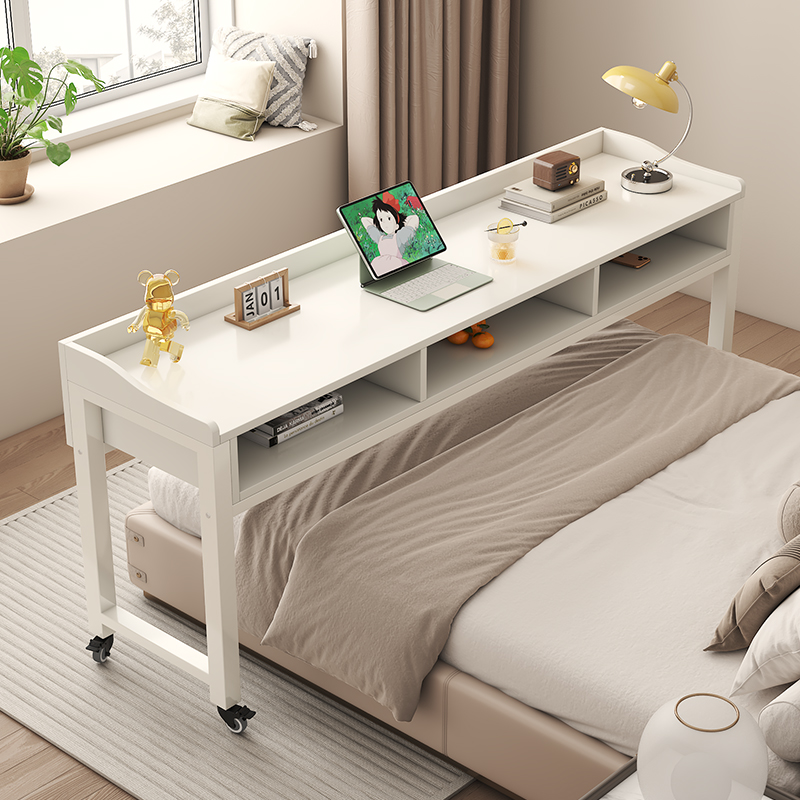 침대테이블 침대책상 서랍형 이동식 노트북 책상 침실 침대끝 긴 테이블 화이트 프레임+화이트 140x40x85cm