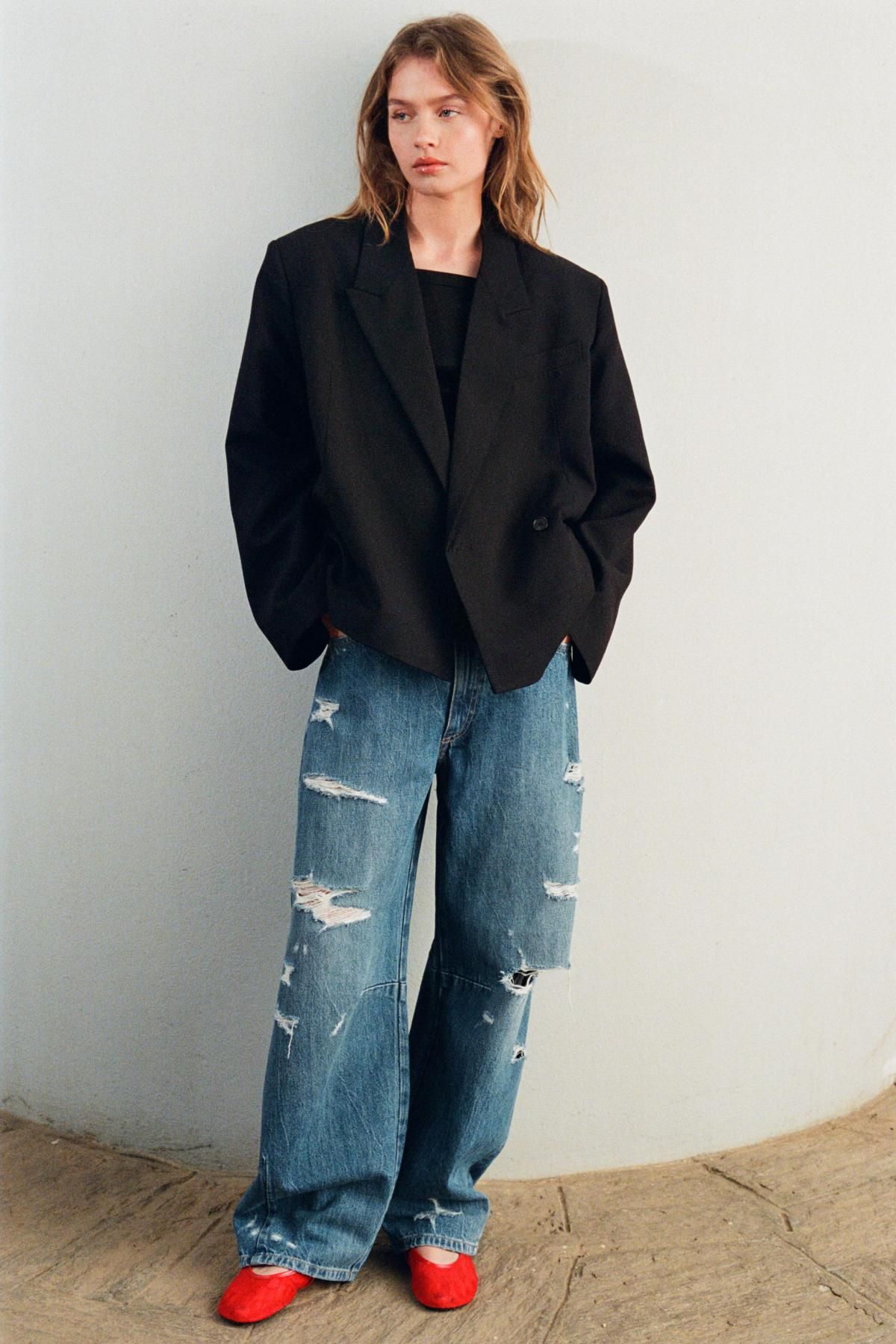 자라 크롭 더블브레스트 블레이저 1255/735 BLACK - 상세 이미지 2