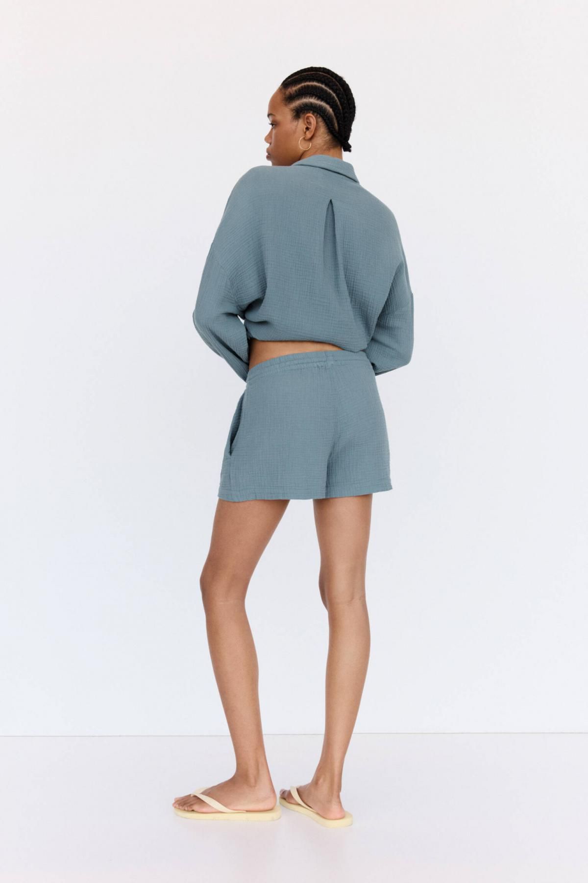 풀앤베어 텍스처 오버사이즈 밴딩 쇼츠 7696/350 BLUE - 상세 이미지 4