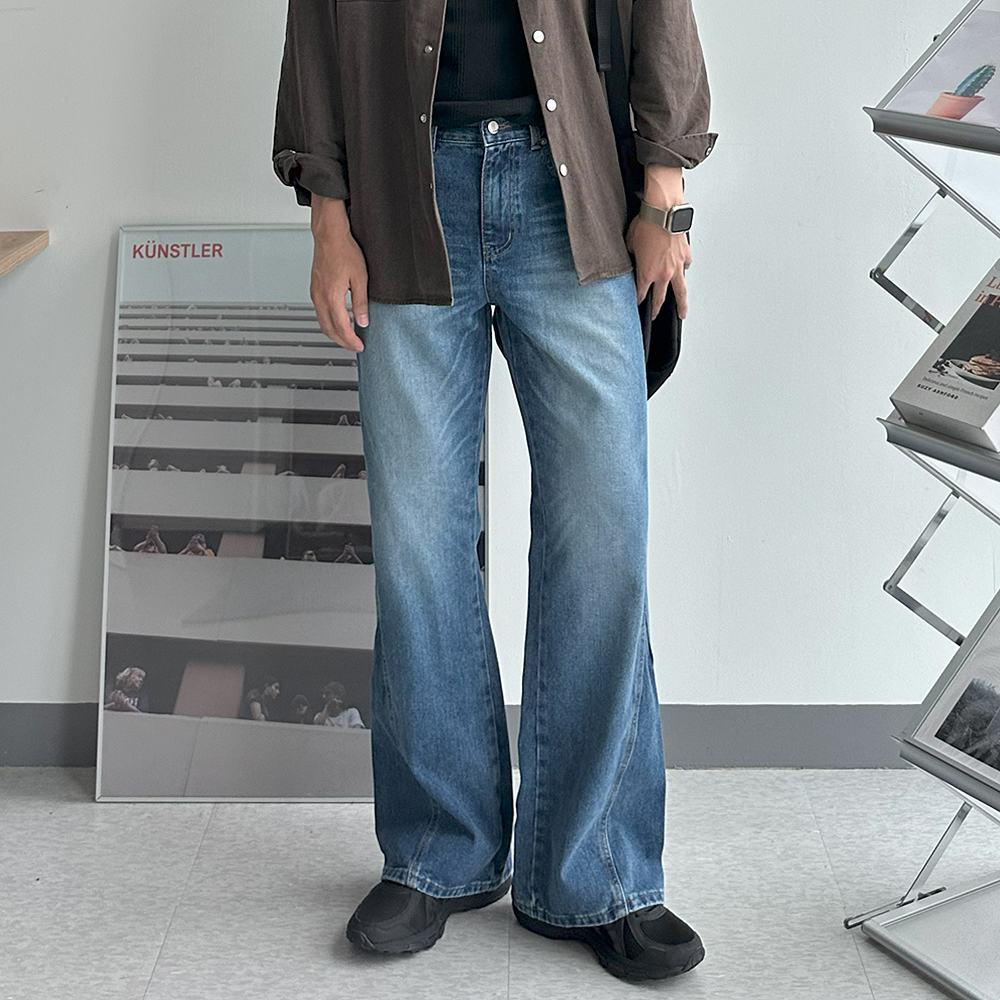 남자 청바지 플레어진 흑청 중청 데님 팬츠 남자 부츠컷 청바지 - 상품 이미지
