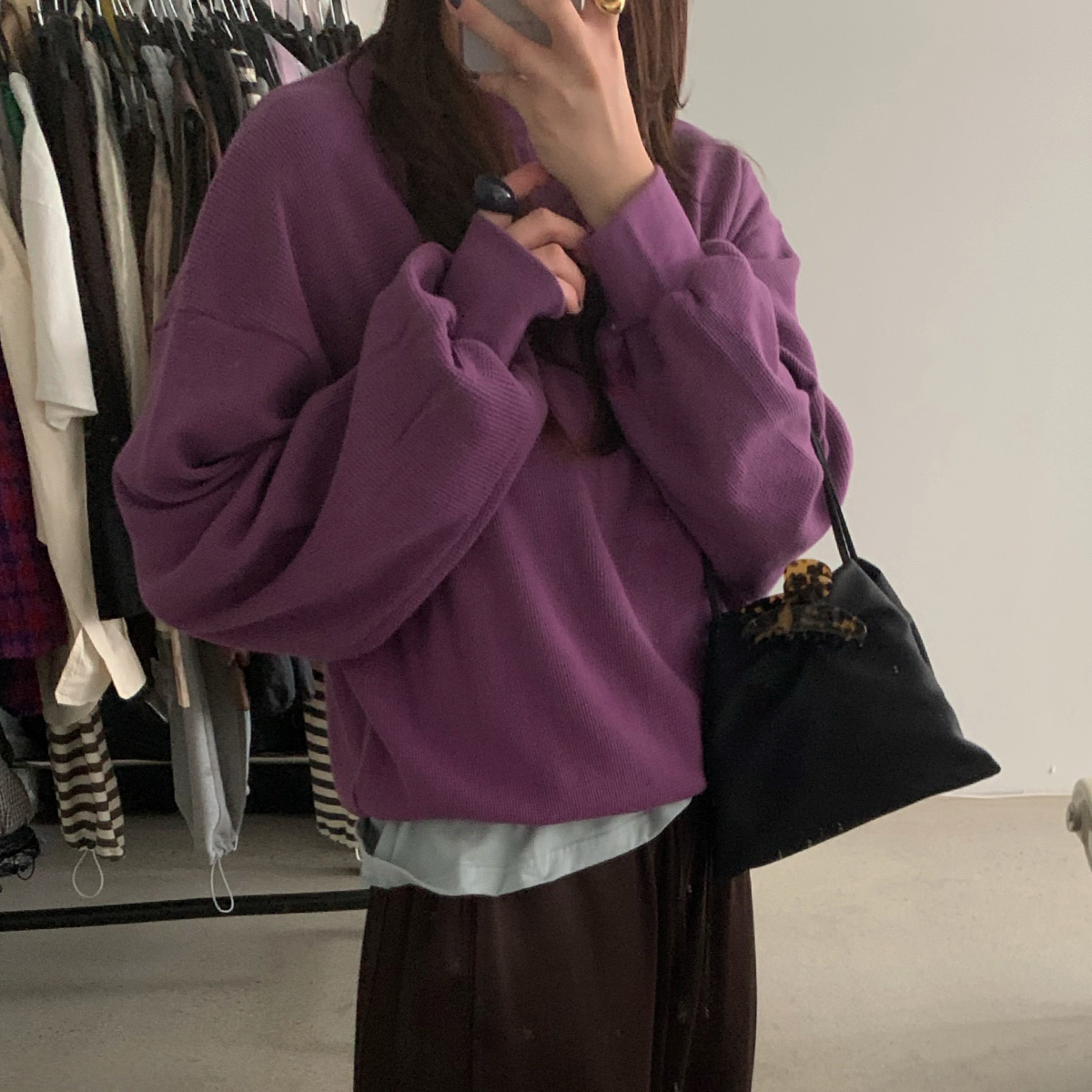 [일부당일] 바스켓 와플 맨투맨 아방 오버핏 루즈핏 긴팔티 맨투맨티 (3c)