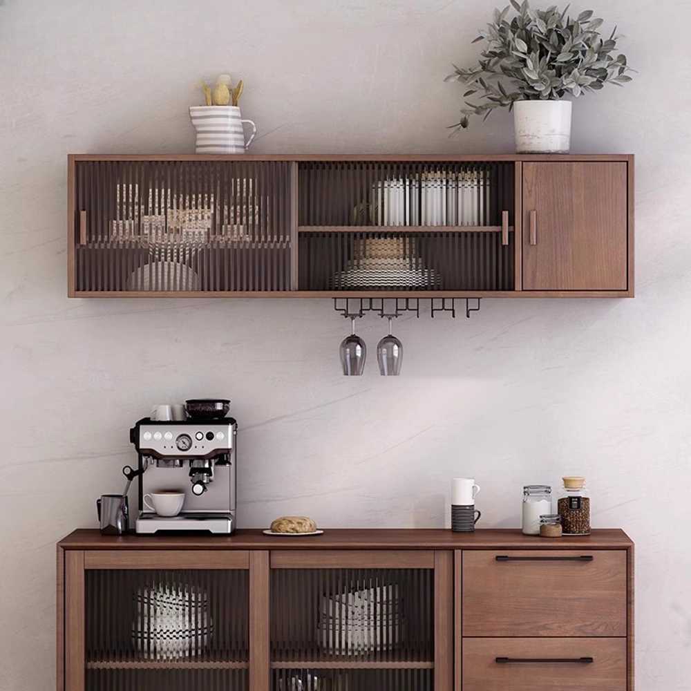 원목 모루 유리 상부장 주방 인테리어 수납 장식장 원목 140x28x33.5cm - 상품 이미지