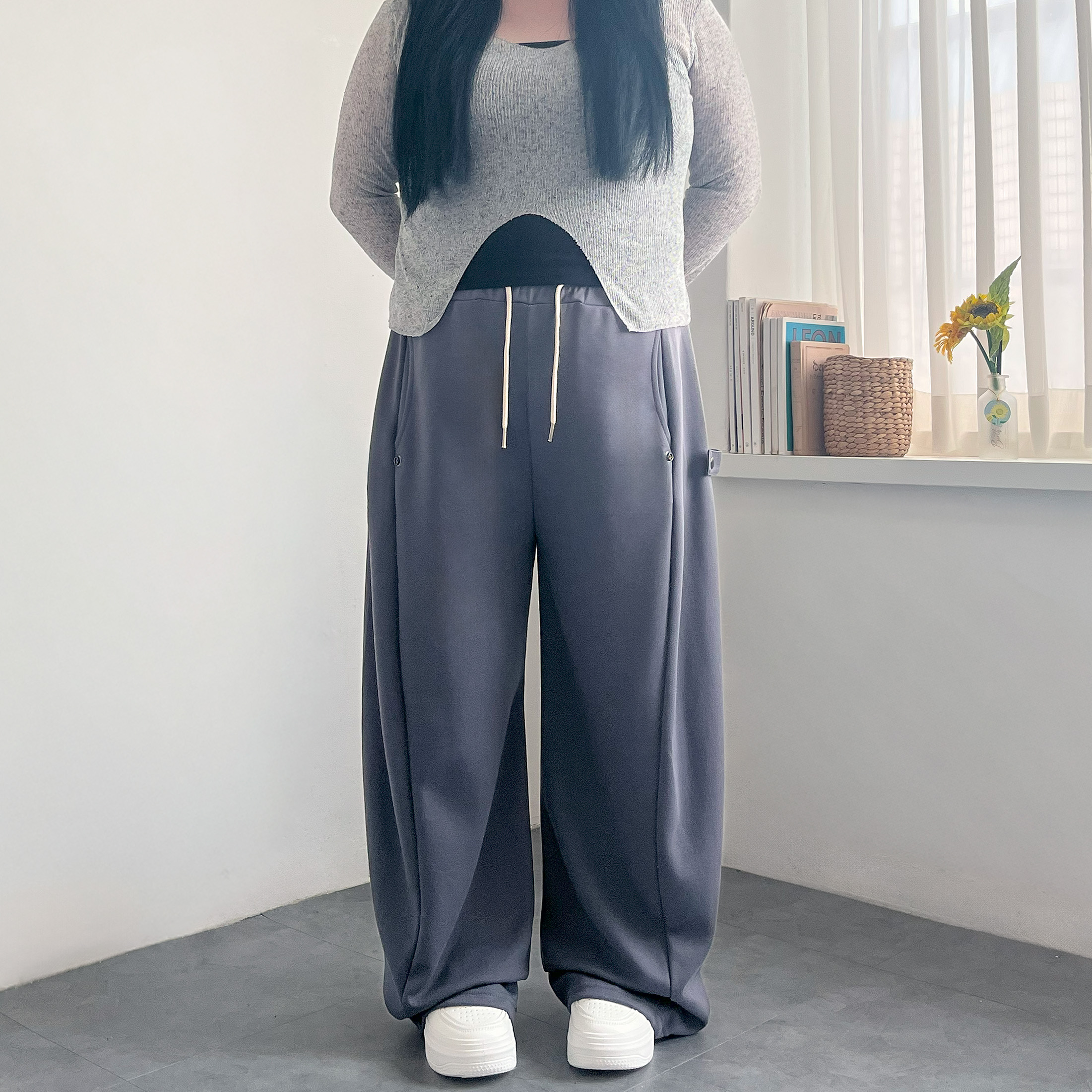 절개와이드 여자벌룬 사이드스냅팬츠 - 상세 이미지 2