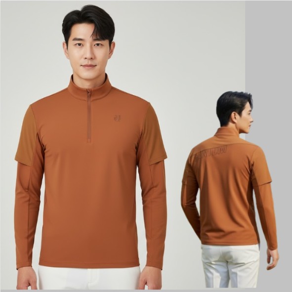 팬텀골프 남성 가을 스포티한 레이어드 필드룩 골프웨어 하이넥 긴팔티셔츠 - 상품 이미지