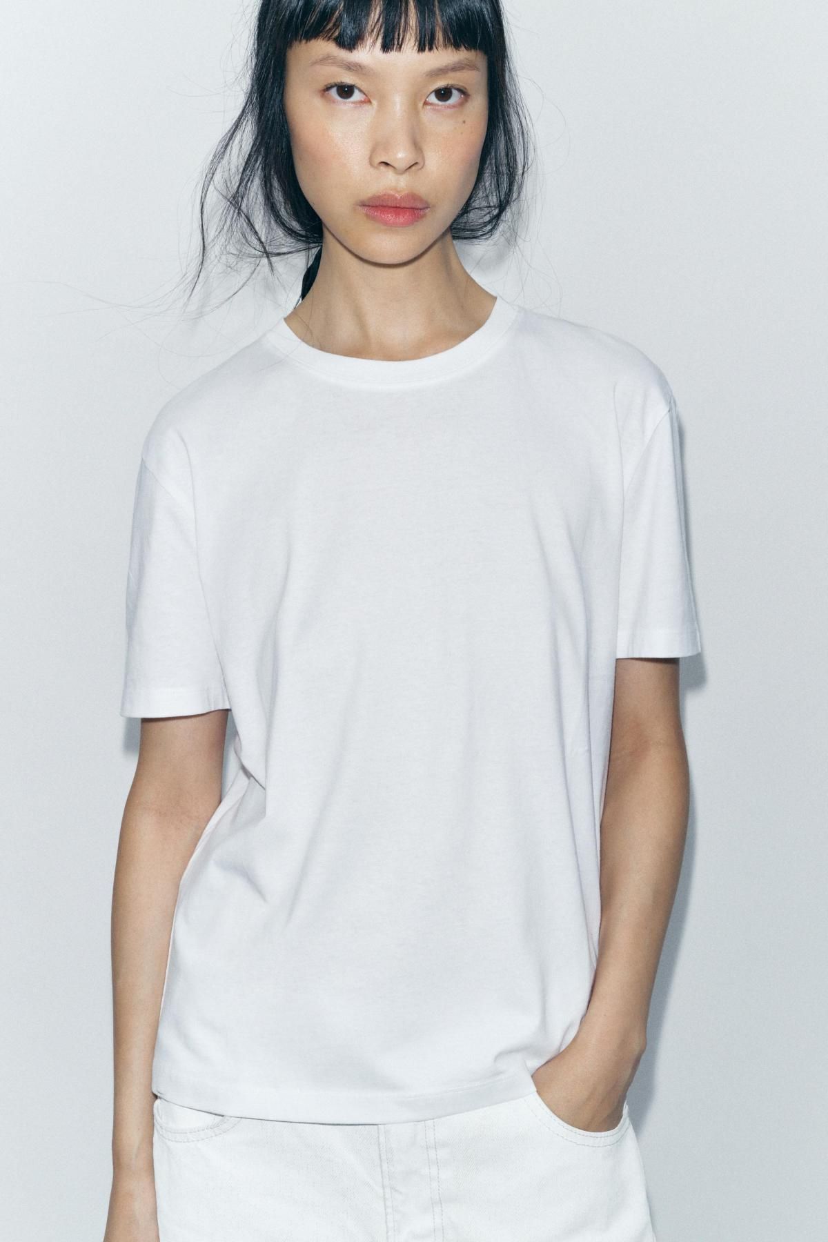 자라 베이직 코튼 티셔츠 3253/320 WHITE - 상세 이미지 3