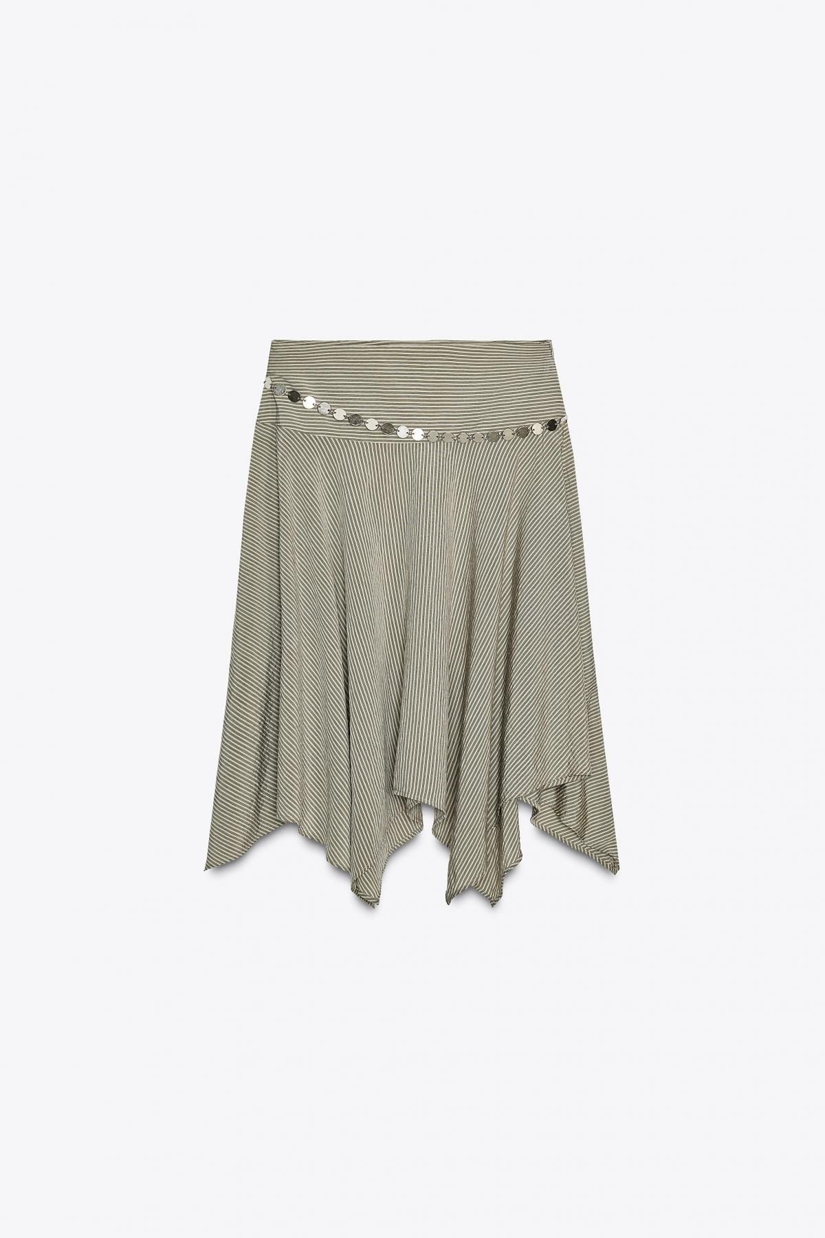 자라 스트라이프 언밸런스 벨트 미디 스커트 6929/500 BEIGE-BROWN - 메인 이미지