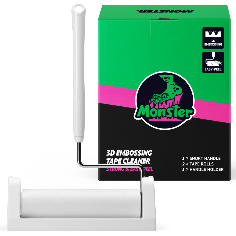 몬스터 겔 사선컷팅 돌돌이 테이프클리너 3D 엠보싱 초강력 먼지제거 숏핸들+거치대+리필2P 세트 이미지 3