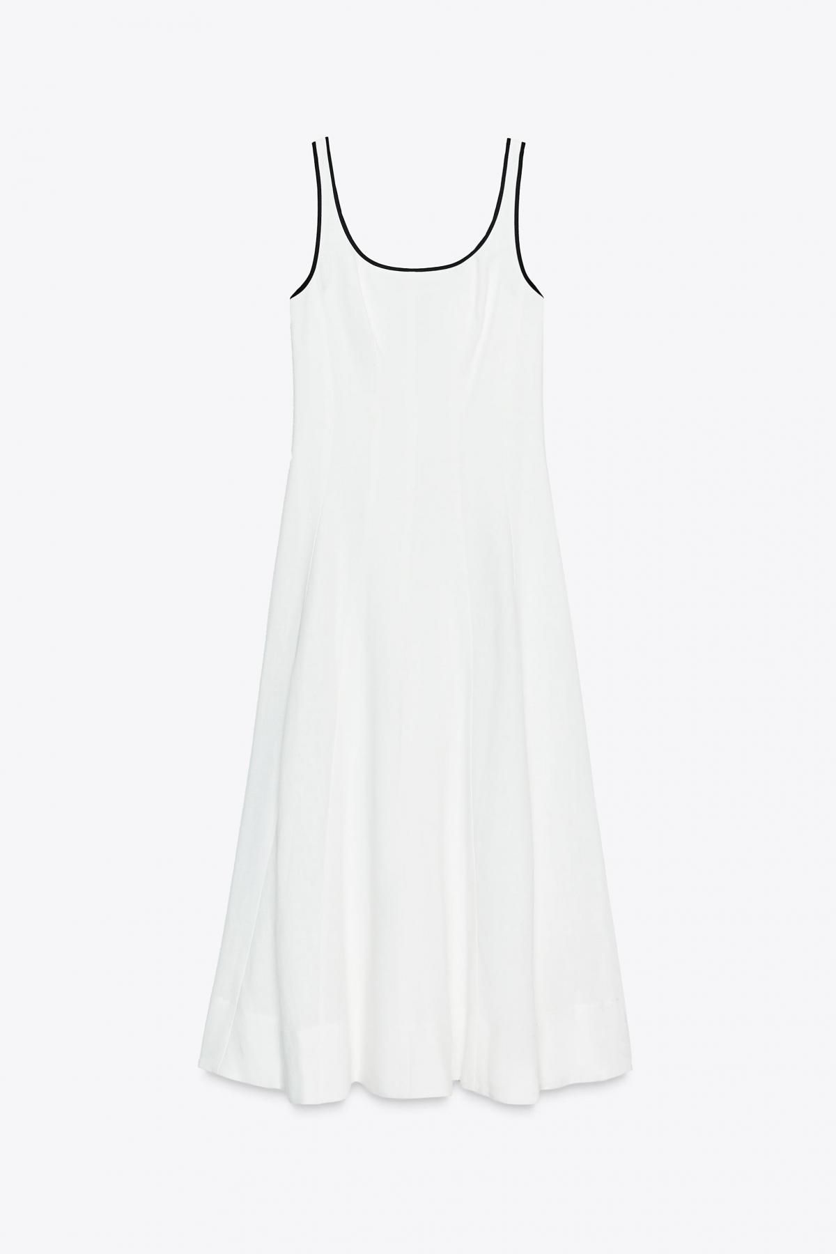 자라 배색 파이핑 라미 미디 원피스 8214/393 OYSTER-WHITE - 메인 이미지