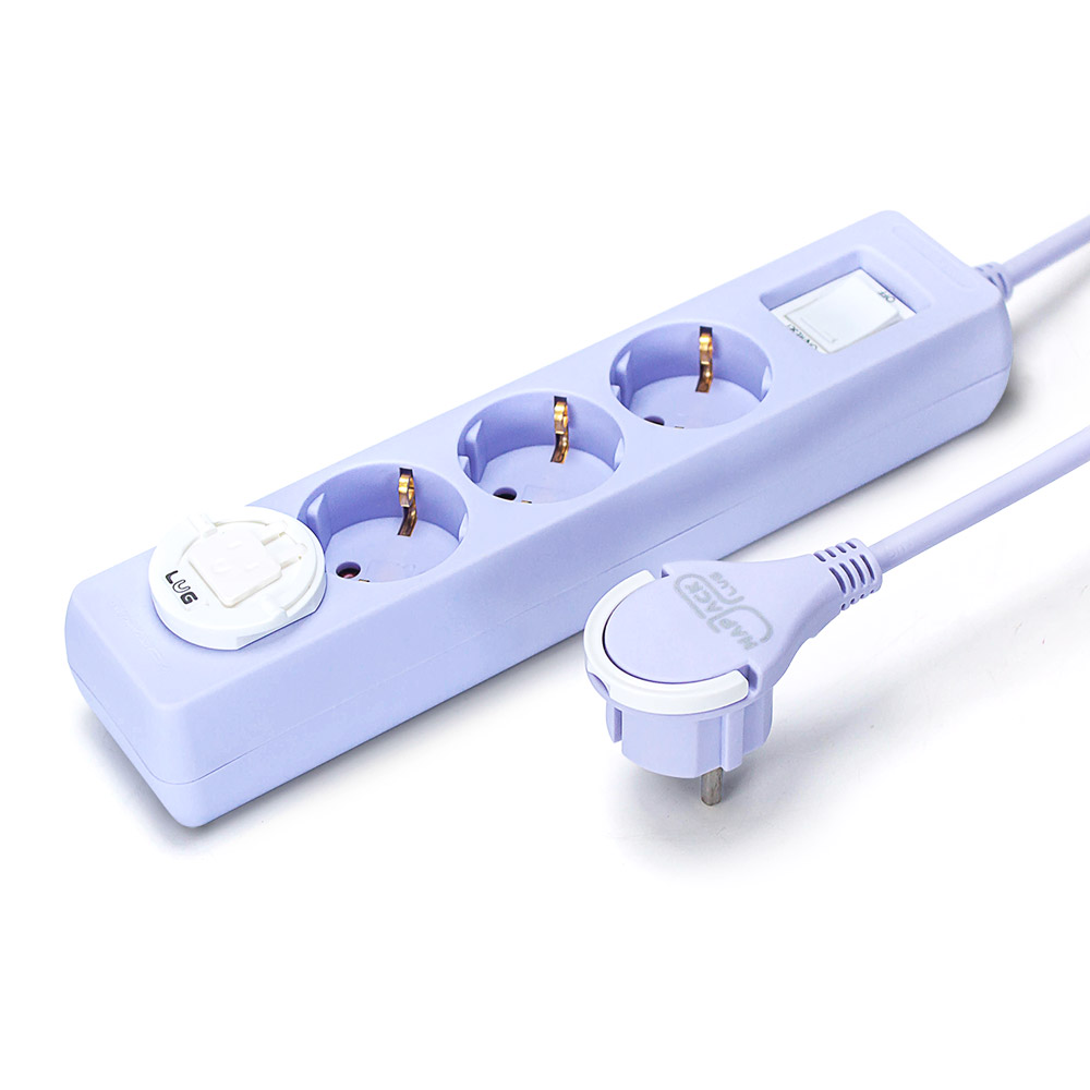 러그박스 3구 멀티탭 USB-C 타입 납작 플러그 안전커버 포함 1.5m, 퍼플, 1개 - 상세 이미지 2