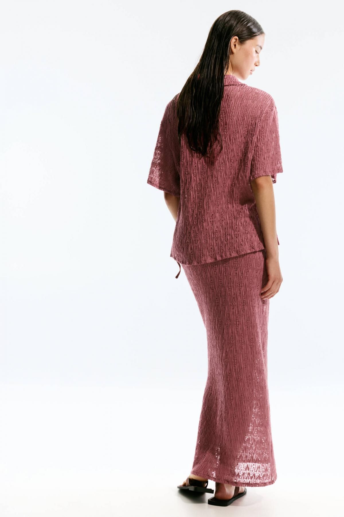 풀앤베어 트렌디 컷워크 반팔 니트 셔츠 7472/380 DARK PINK - 상세 이미지 4