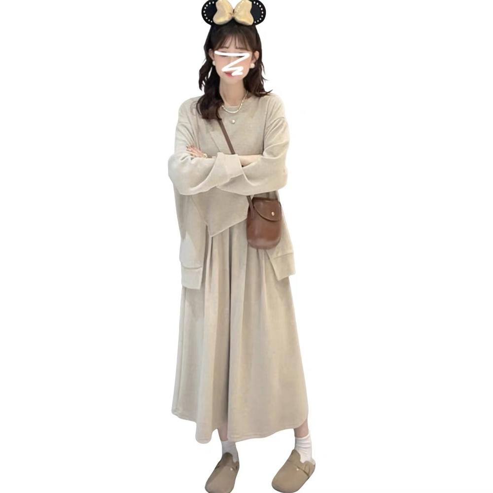 언발맨투맨 롱스커트 세트 코디 캐주얼 봄가을 데일리 동네마실 베이지 3컬러 - 상세 이미지 4