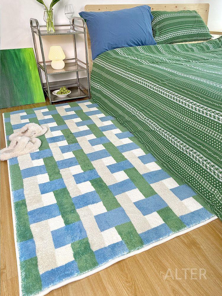 빈티지 블루 그린 긴 러그 침대 카페트 거실 침실 블루그린 50x150cm - 상세 이미지 3