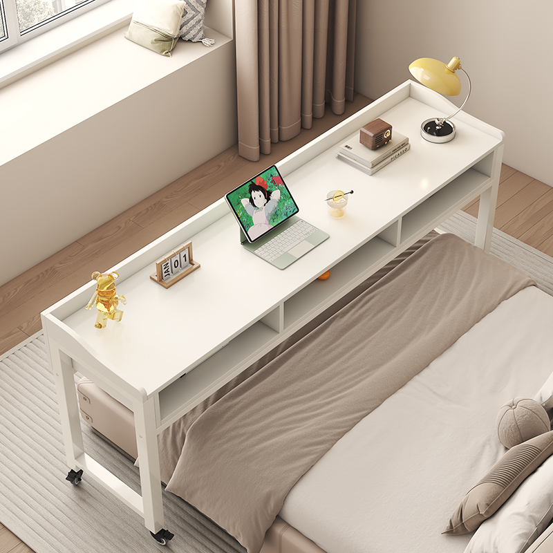 침대테이블 침대책상 서랍형 이동식 노트북 책상 침실 침대끝 긴 테이블 화이트 프레임+화이트 140x40x85cm