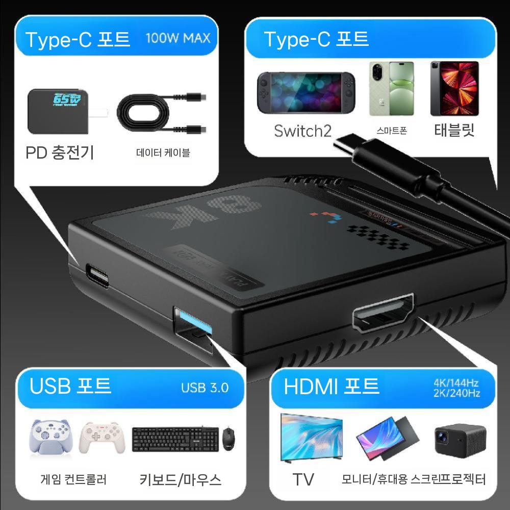 스위치2 휴대용 변환기 베이스 프로젝션 케이블 게임 콘솔 비디오 도킹 스테이션 typec-HDMI HD - 상세 이미지 3