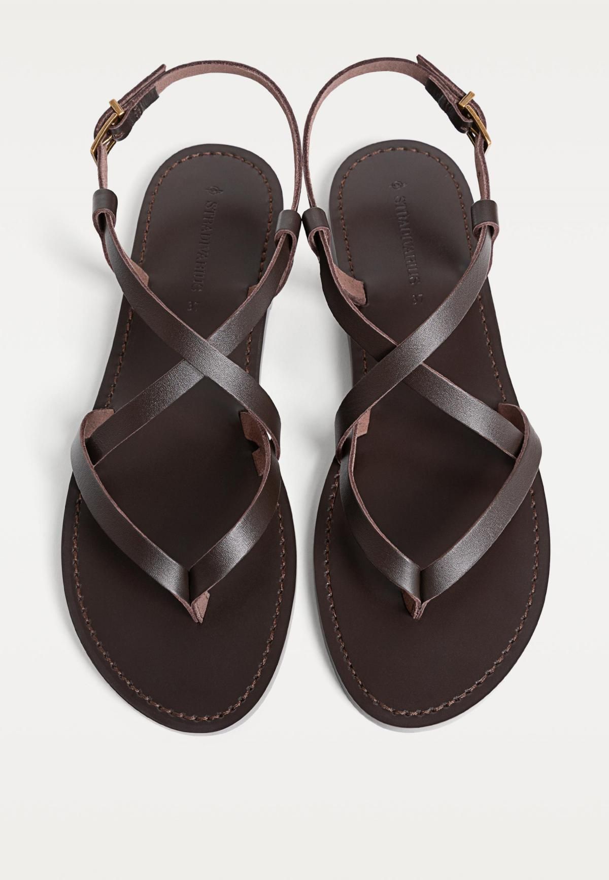 스트라디바리우스 미니멀 레더 스트랩 플랫 샌들 9750/670 BROWN - 상세 이미지 4