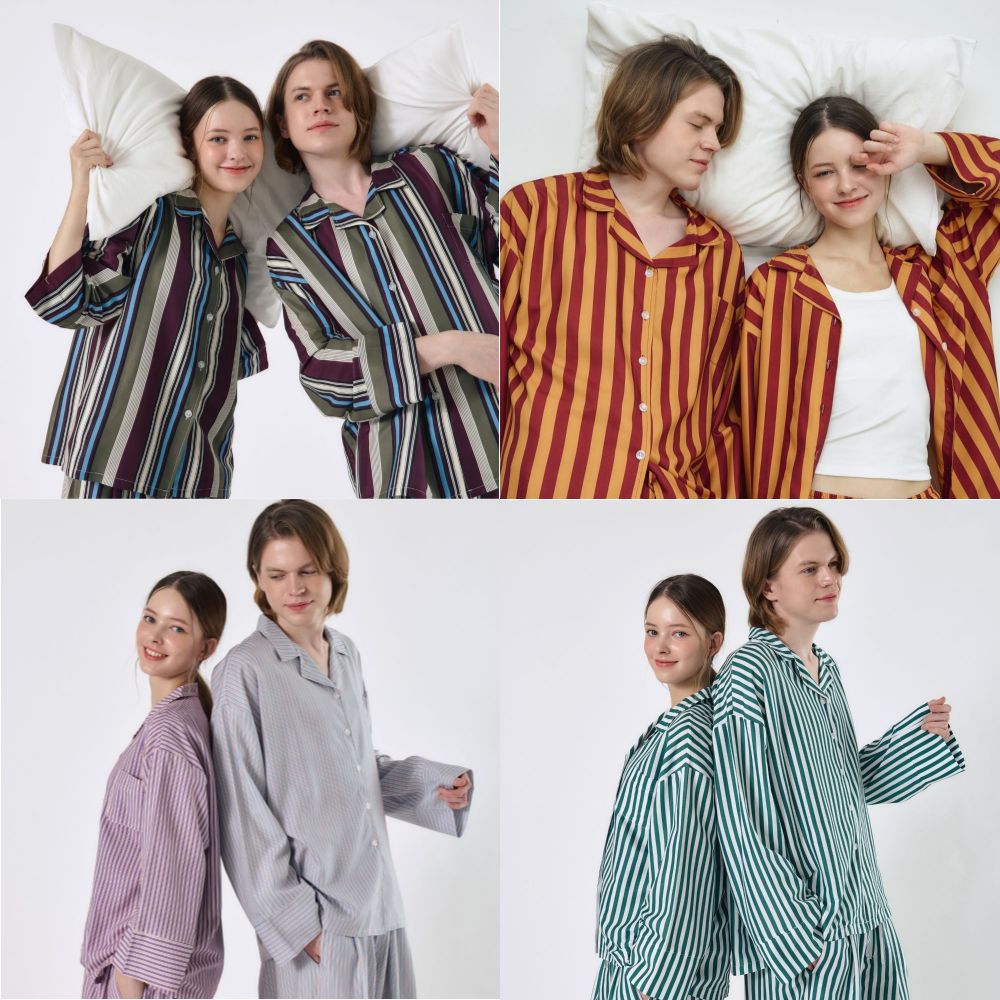 루제아 와이드 긴팔 커플 잠옷세트 스트라이프 사계절 빅사이즈 홈웨어 제품 이미지