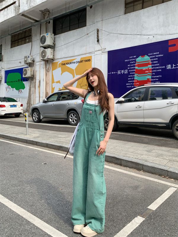 여성 데님 오버롤 멜빵바지 캐주얼 스타일 루즈핏 와이드 청점프수트 빈티지 무드 데일리 패션 아이템 - 상세 이미지 4