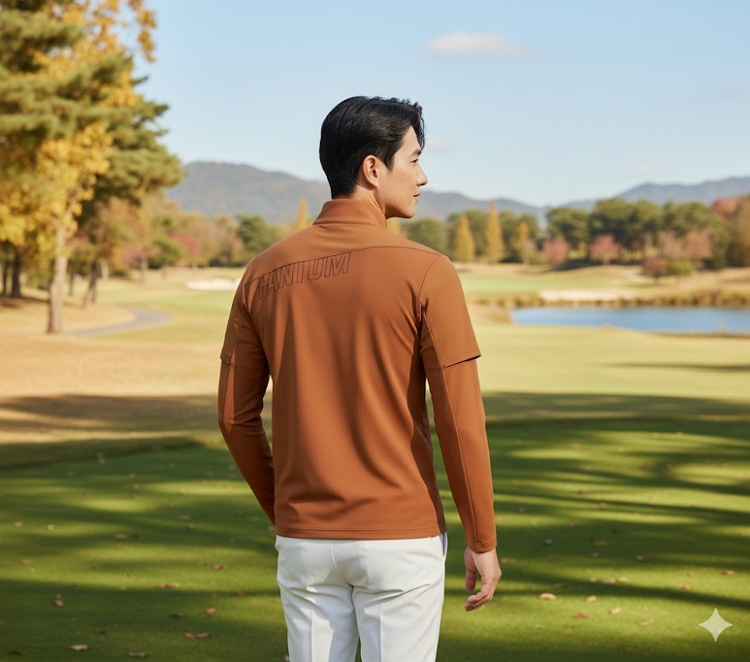 팬텀골프 남성 가을 스포티한 레이어드 필드룩 골프웨어 하이넥 긴팔티셔츠 - 상세 이미지 3