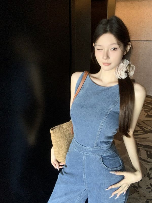여성 데님점프수트 여름용 캐주얼 멜빵 스타일 시원한 착용감 편안한 외출 및 휴양지 활용 가능 트렌디한 디자인 - 상세 이미지 5