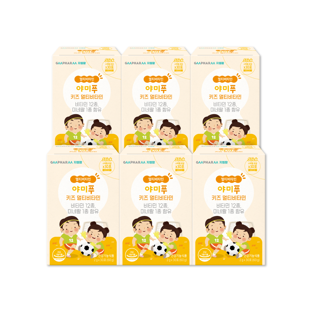 지엠팜 야미푸 키즈 멀티비타민 어린이 아이 미네랄 면역력 아연 비타민B 30포, 6개 - 상품 이미지